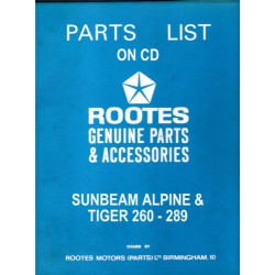 Sunbeam Alpine Parts List 6600992 & Tiger 260-289 Supplement 6601334