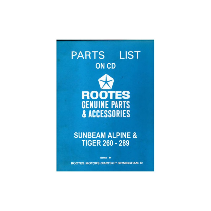 Sunbeam Alpine Parts List 6600992 & Tiger 260-289 Supplement 6601334