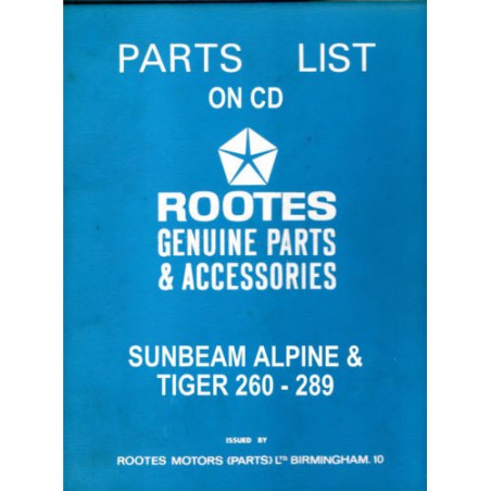 Sunbeam Alpine Parts List 6600992 & Tiger 260-289 Supplement 6601334