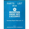 Sunbeam Rapier Parts List Manual I - V Part no. 6601222 CD