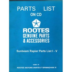 SUNBEAM RAPIER PARTS LIST MANUAL I - V PART NO 6601222