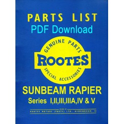 SUNBEAM RAPIER PARTS LIST MANUAL I - V PART NO 6601222