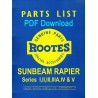 SUNBEAM RAPIER PARTS LIST MANUAL I - V PART NO 6601222