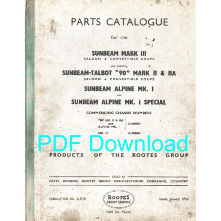 Sunbeam Alpine and Sunbeam-Talbot 1956 Parts Catalogue